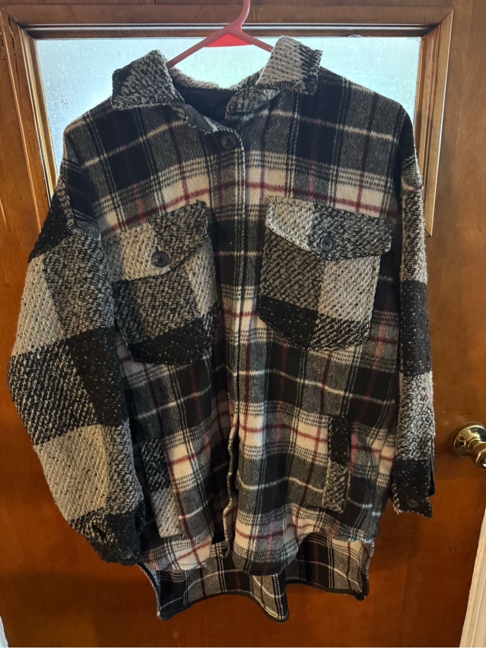 Women’s Black & Cream Plaid Wool-Blend Shacket